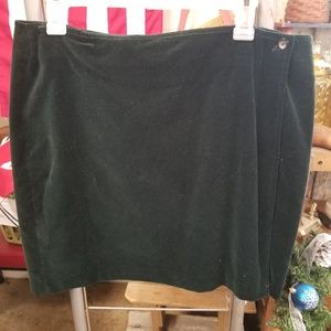 Fast Pace Collection Green Velvet Faux Wrap Skirt
